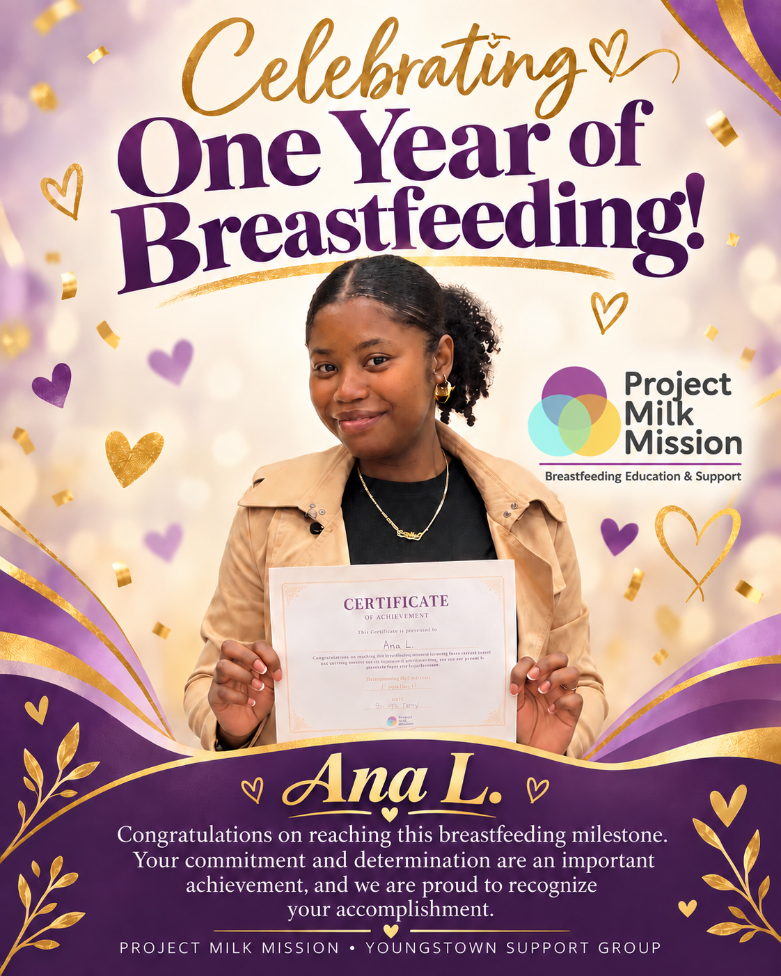 Ana L. celebrating one year of breastfeeding with the Youngstown Support Group